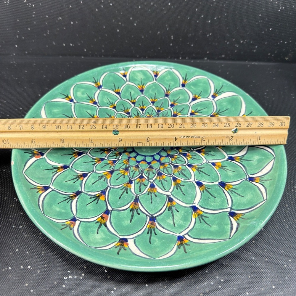 JMB Mexico Talavera Plates Set of 3 Green Floral Mandala Hand Painted 10 Inch - Picture 3 of 12